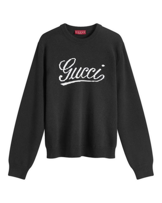 Gucci Script Logo Crew Neck Jumper in Black for Men Lyst