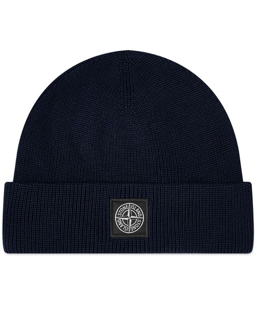 Stone Island Blue Knitted Patch Beanie for men