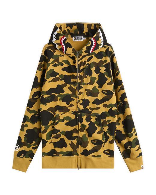 A Bathing Ape Yellow 1St Camo Shark Zip Hoodie for men