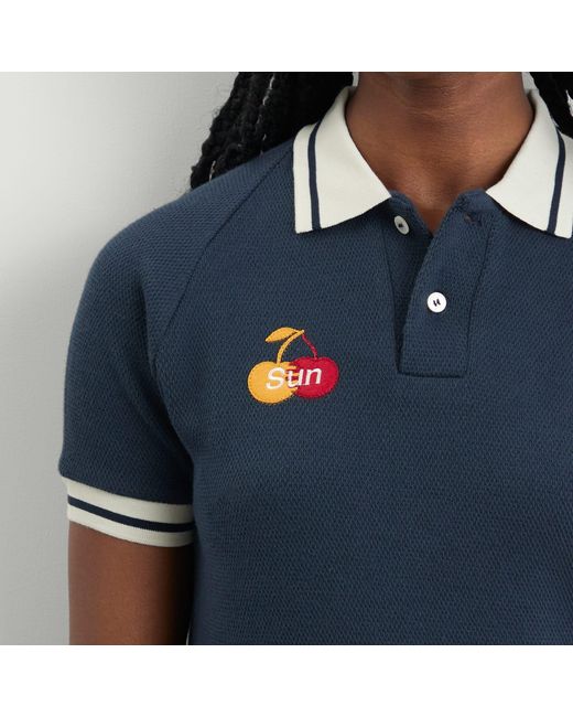 SUNDAYFRUITMARKET Blue Cherry Waffle Collar T-Shirt