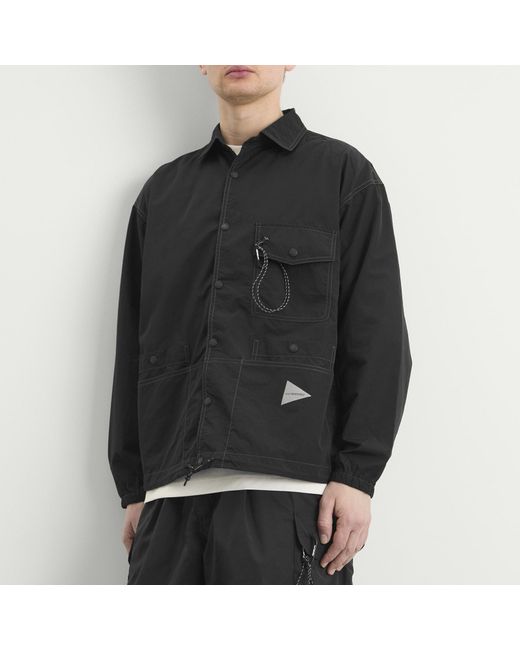 And Wander Black Crinkled Nylon Shirt Jacket for men