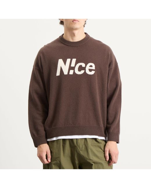 N!CE Brown Intarsia Logo Knit Sweater for men