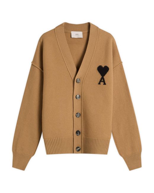 AMI Brown Felted Merino Wool Knit Adc Cardigan for men