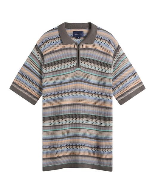 Thisisneverthat Gray Striped Knit Polo for men