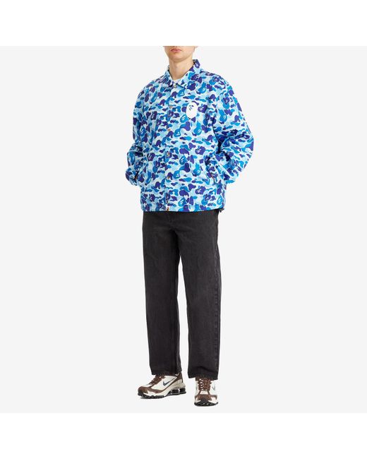 A Bathing Ape Blue Abc Camo Nyc Logo Coach Jacket for men