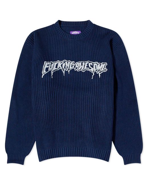 Fucking Awesome Blue Drip Logo Crew Knit for men
