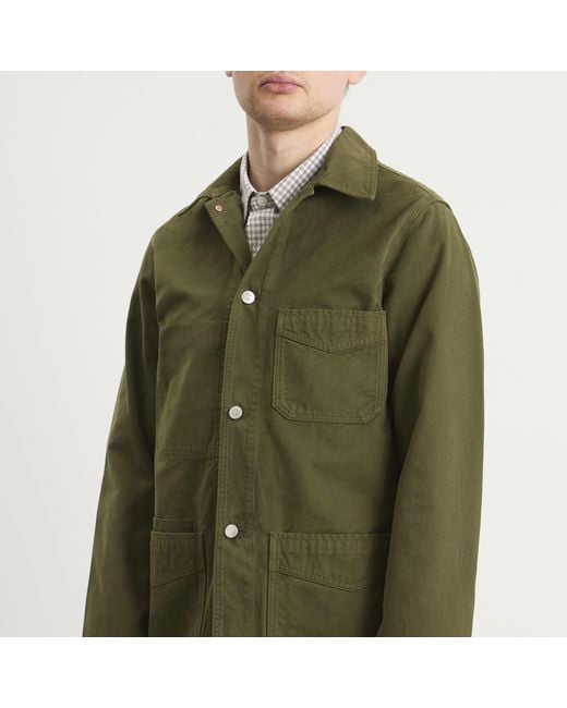 Drake's Green Canvas Chore Jacket for men