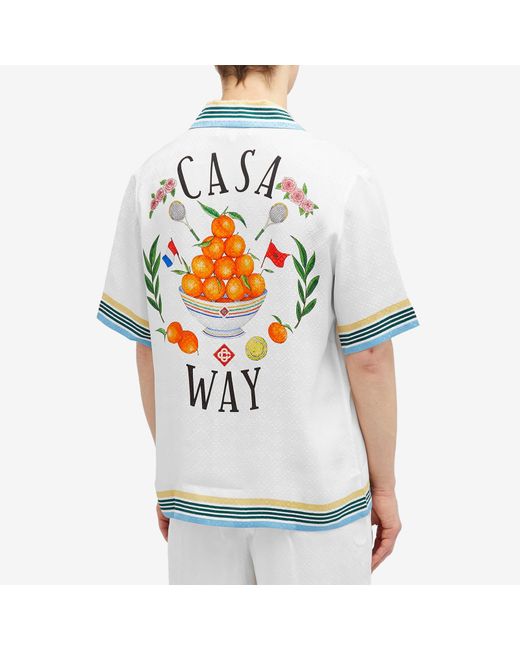 Casablancabrand White Casa Way Short Sleeve Silk Shirt for men