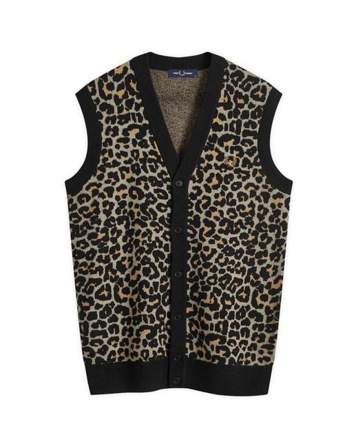 Fred Perry Leopard Print Knit Vest in Black for Men | Lyst