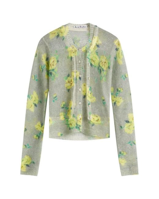 Acne Studios Women's Green Kahoo Printed Overwashed Mohair Cardigan