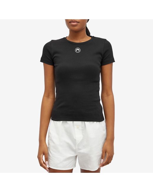 MARINE SERRE Black Organic Cotton Rib T-Shirt