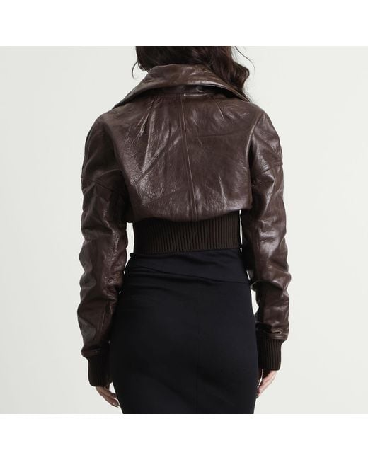 Rick Owens Black Cropped Leather Bomber Jacket
