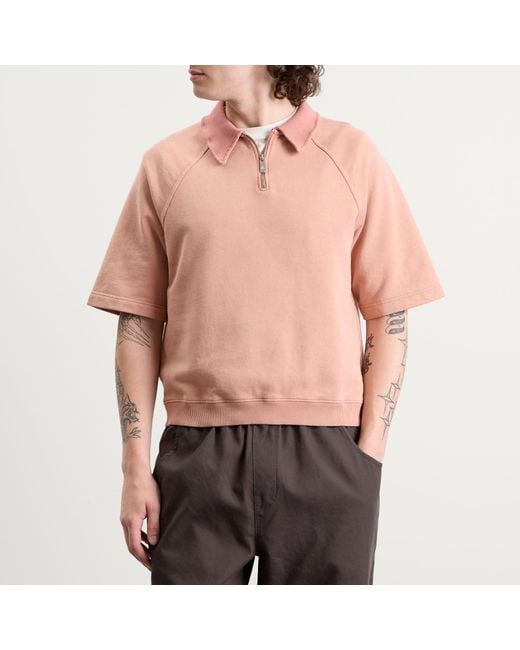 BOUND Pink Snow Wash Jersey Half Zip Polo for men
