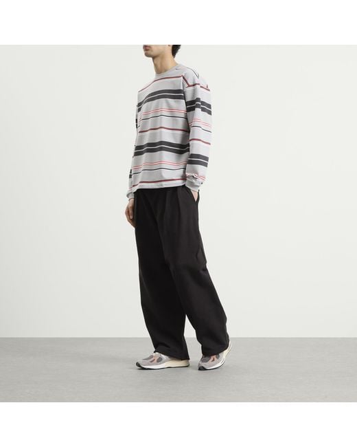 Beams Plus Gray Multi Stripe Long Sleeve T-Shirt for men