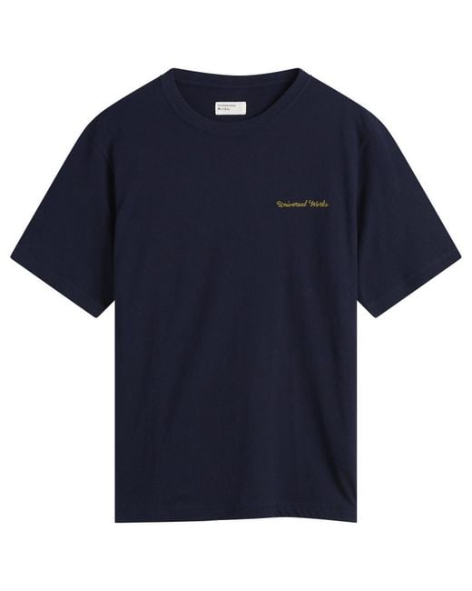 Universal Works Blue Wish You Were Here T-Shirt for men