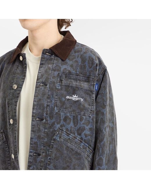AWAKE NY Gray Leopard Corduroy Work Jacket for men