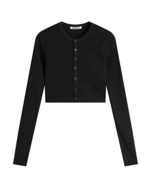 Auralee Black Cotton Rib Knit Cardigan