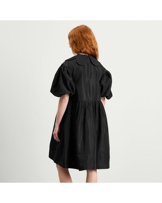 Simone Rocha Black Mini Puff Sleeve Petal Collar Smock Dress
