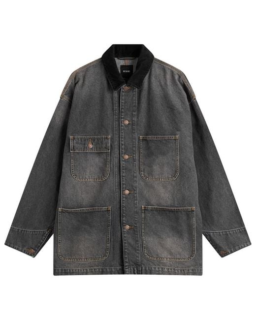 Beams Plus Black Denim Loose Coverall Jacket for men