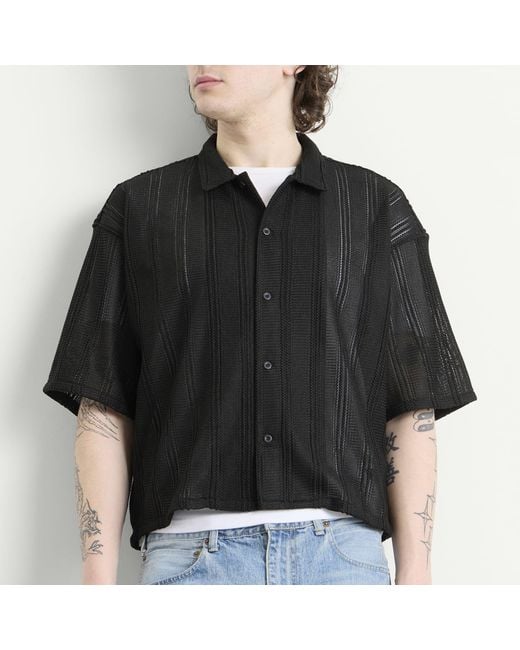 Beams Plus Black Mesh Open Collar Shirt for men