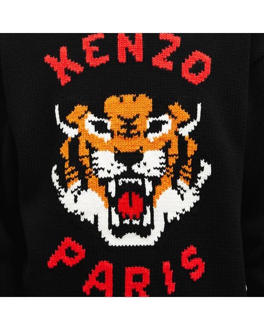 KENZO Black Lucky Tiger Crew Knit for men