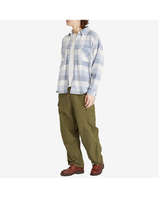 Beams Plus Blue Flannel Plaid Shirt for men