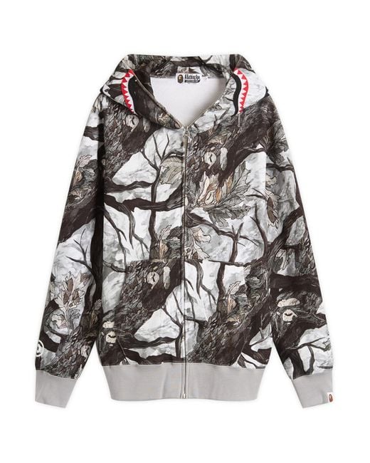 A Bathing Ape Gray Tree Edge Camo Shark Zip Hoodie for men