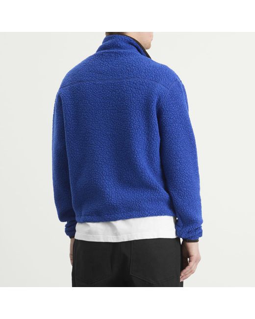 Drake's Blue Boucle Wool Zip Fleece Jacket for men