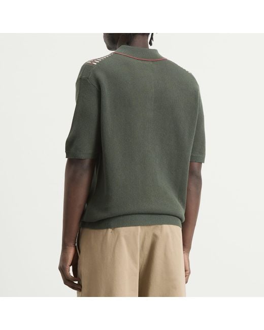 Beams Plus Black Jacquard Stripe Knit Polo for men