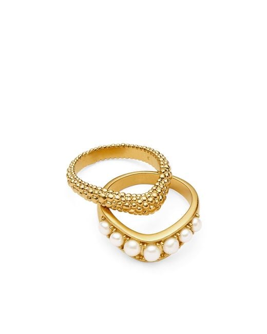 Missoma Metallic Pearl Baya Stacking Ring Set