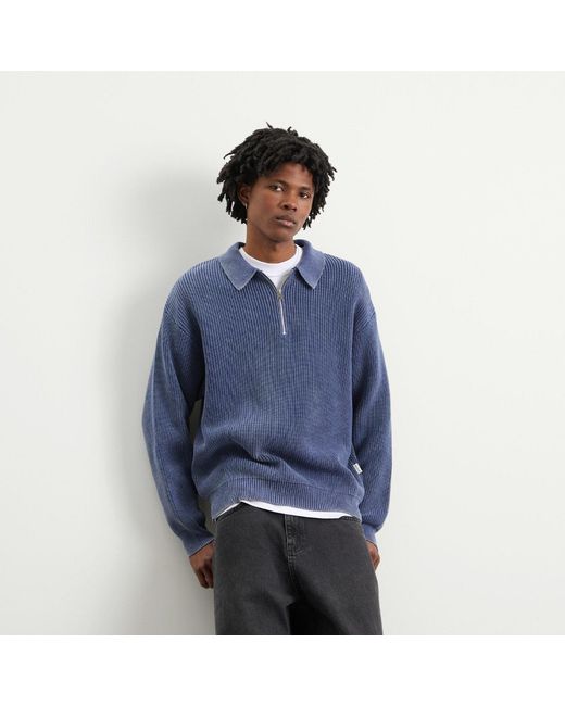 BOUND Blue Acid Wash Half Zip Pullover for men