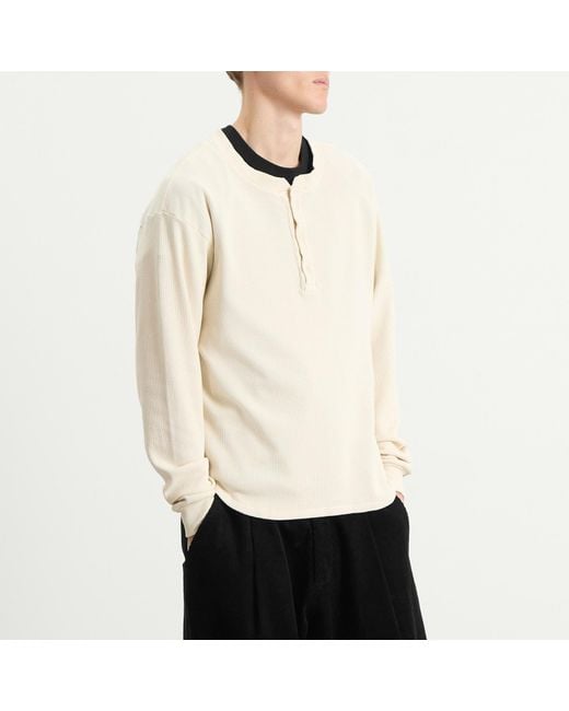 Les Tien White Thermal Baseball Henley for men