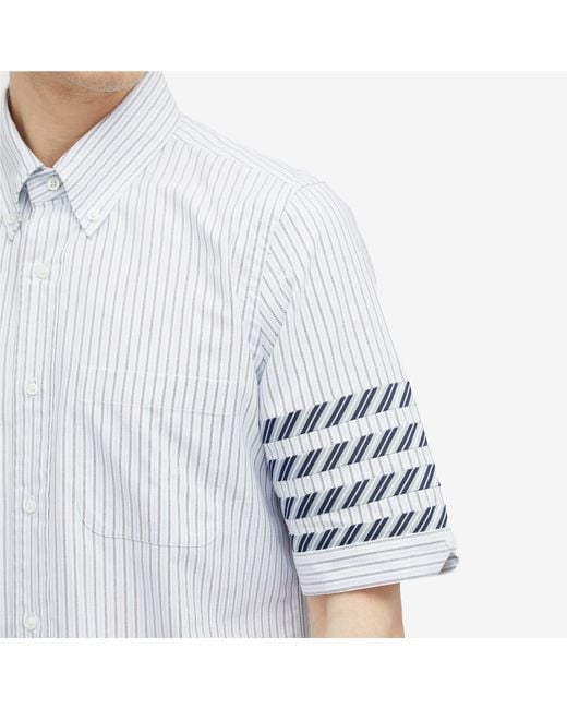 Thom Browne White 4-Bar Tricolour Short Sleeve Button Down Shirt for men