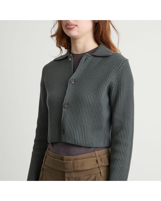 Auralee Green Crop Knit Shirt Cardigan