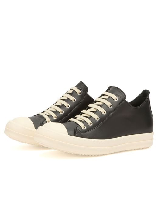 Rick Owens Black Leather Low Sneakers