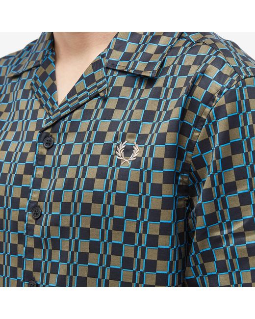 Fred Perry Blue Glitch Chequerboard Vacation Shirt for men