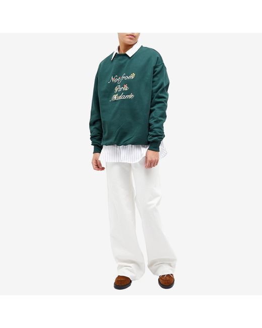 Drole de Monsieur Green Presented By End. Embroidered Cotton Fleece Crew Sweat