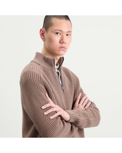 Ronning Brown Quarter Zip Fisherman Sweater for men