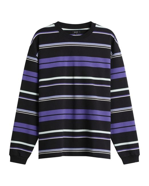 Beams Plus Blue Multi Stripe Long Sleeve T-Shirt for men