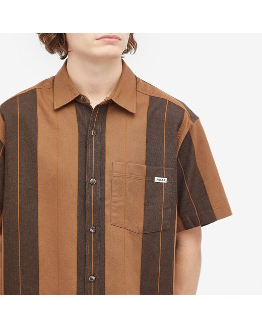 POLAR SKATE Brown Mitchell Strip Short Sleeve Shirt for men