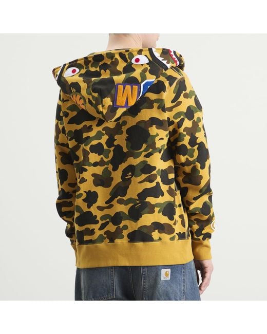 A Bathing Ape Yellow 1St Camo Full Zip Shark Hoodie for men