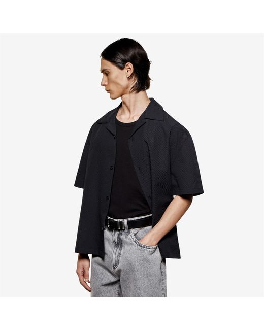 MKI Miyuki-Zoku Black Seersucker Vacation Shirt for men