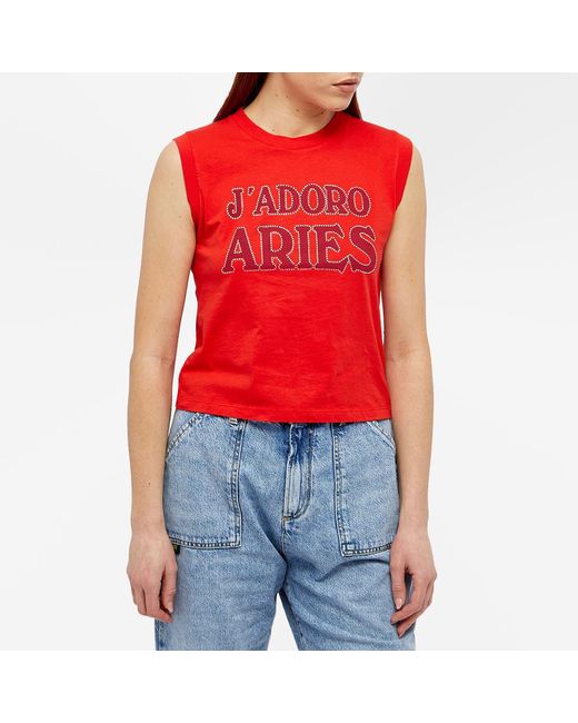 Aries J'adoro Diamante Shrunken Vest in Red | Lyst