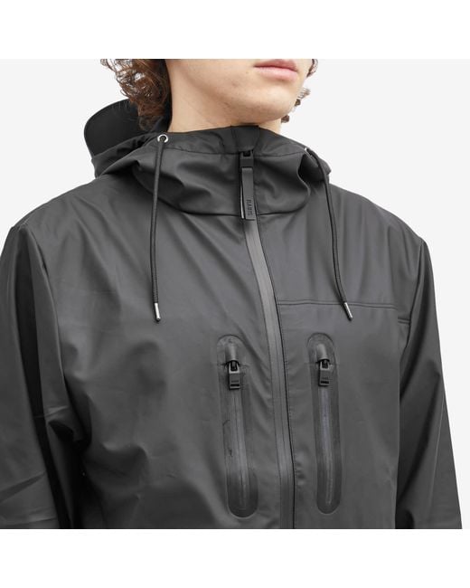 Rains Black Cargo Long Jacket for men