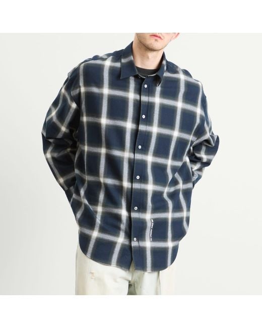 Acne Blue Setar Long Sleeve Flannel Shadow Check Shirt for men