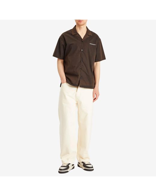 Represent Brown Script Camp Collar Shirt for men