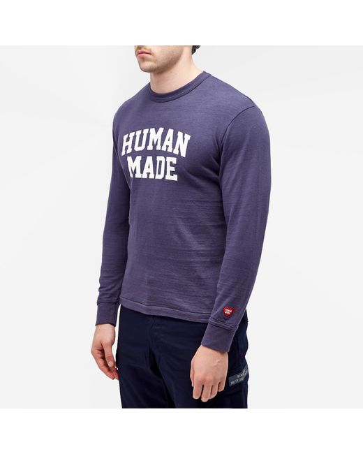 Human Made Blue Long Sleeve Logo T-Shirt for men