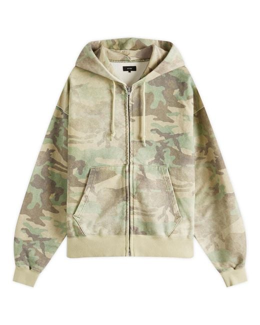 Beams Plus Green Faded Print Zip Up Hoodie for men