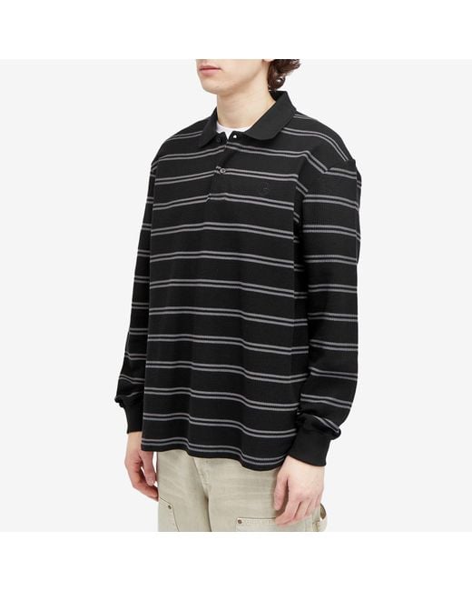 POLAR SKATE Black Long Sleeve Stripe Polo Shirt for men