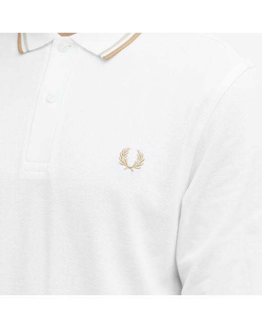 Fred Perry White Long Sleeve Twin Tipped Polo Shirt for men
